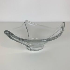Daum France Freeform Glass Bowl Triangular Vtg Signed Heavy Organic MCM